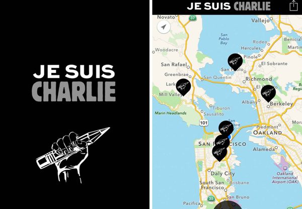 האפליקציה הכי עצובה בעולם. Je Suis Charlie, צילום מסך