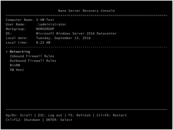 צילום מסך של Nano Server Console